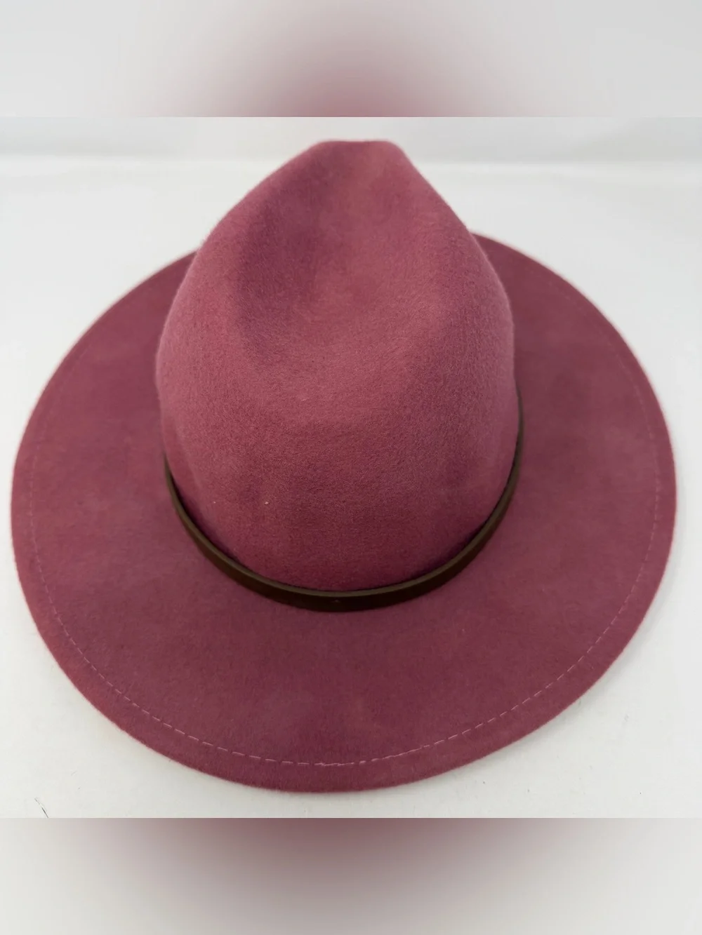 Anthropologie Pink Wool Wide Brim Fedora Hat Leather Band Womens One Size